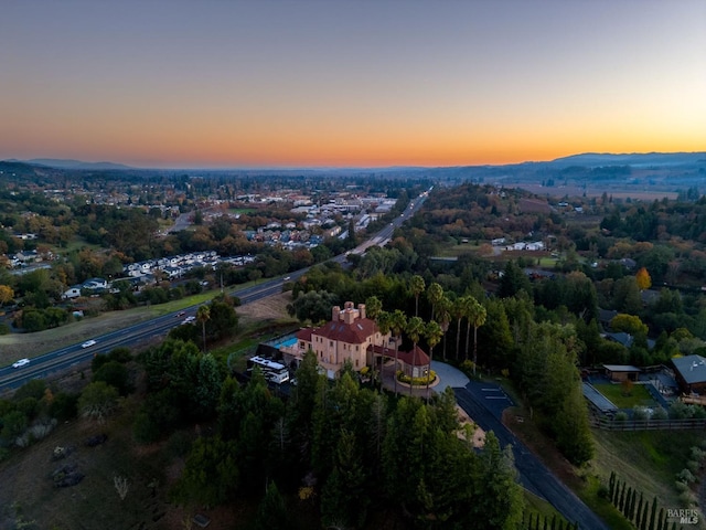 view of aerial view at dusk