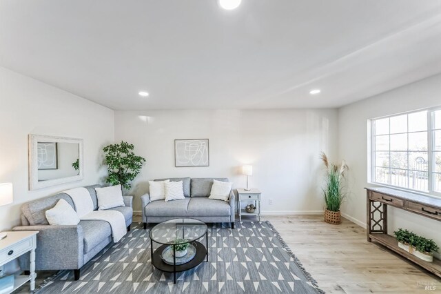 living room with light hardwood / wood-style flooring