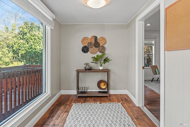 interior space featuring hardwood / wood-style flooring and baseboards