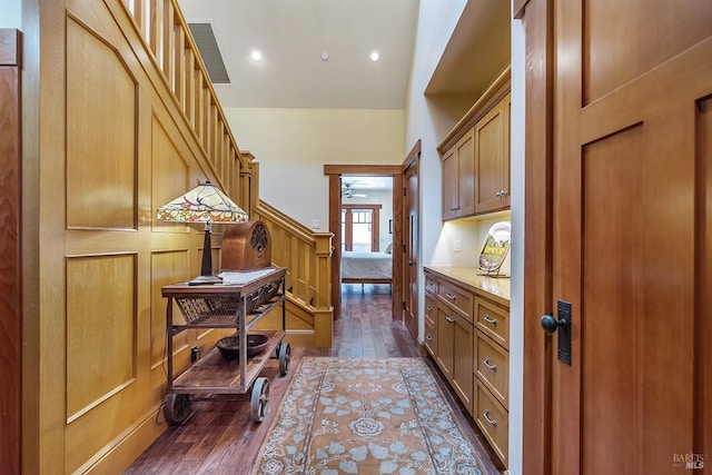 interior space with dark hardwood / wood-style floors