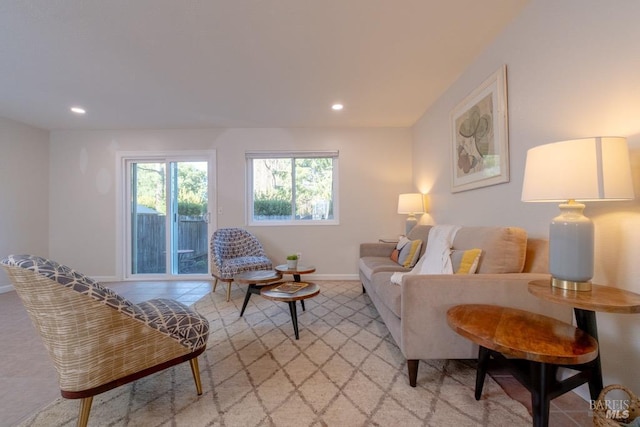 living room featuring light tile patterned floors