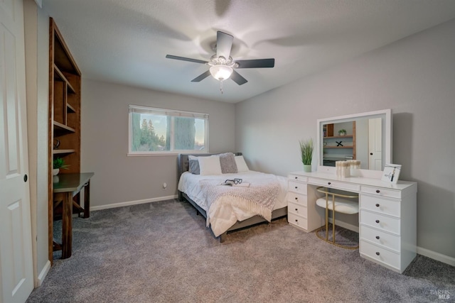 bedroom featuring carpet and ceiling fan