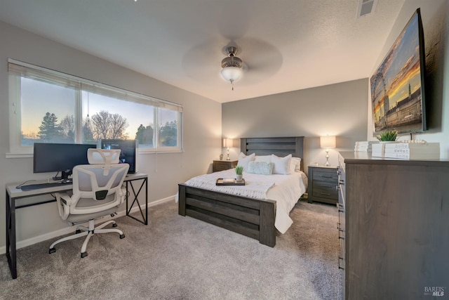 bedroom featuring carpet flooring and ceiling fan