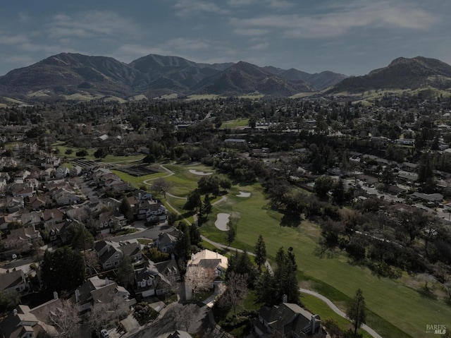 drone / aerial view featuring a mountain view