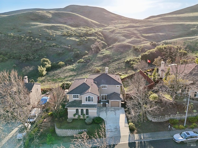 aerial view with a mountain view