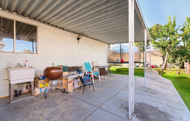 view of patio / terrace featuring a trampoline