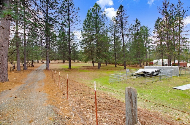 view of yard featuring a rural view and fence