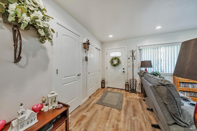 foyer with light wood-type flooring