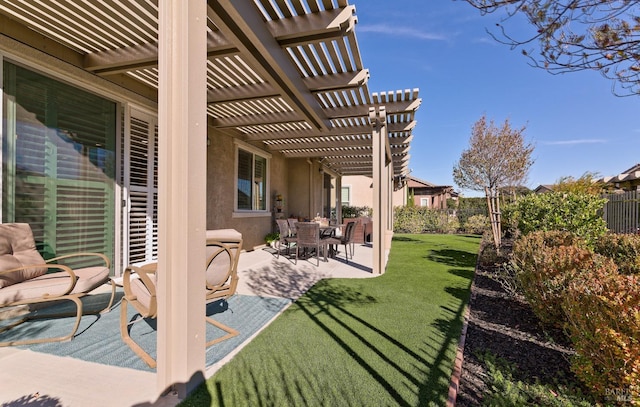 view of yard featuring a pergola and a patio