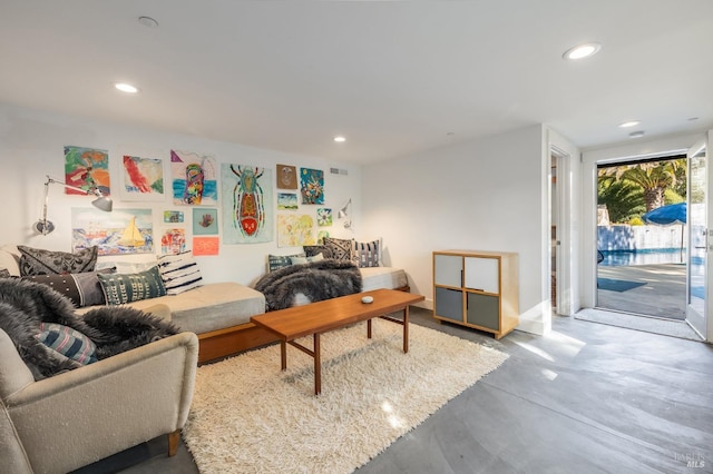 living room with concrete floors