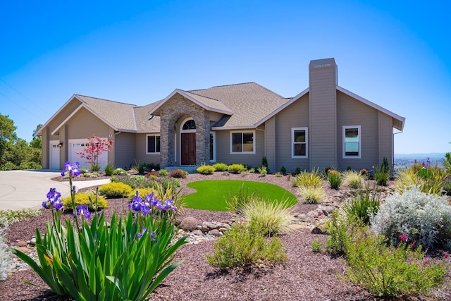 single story home with a garage