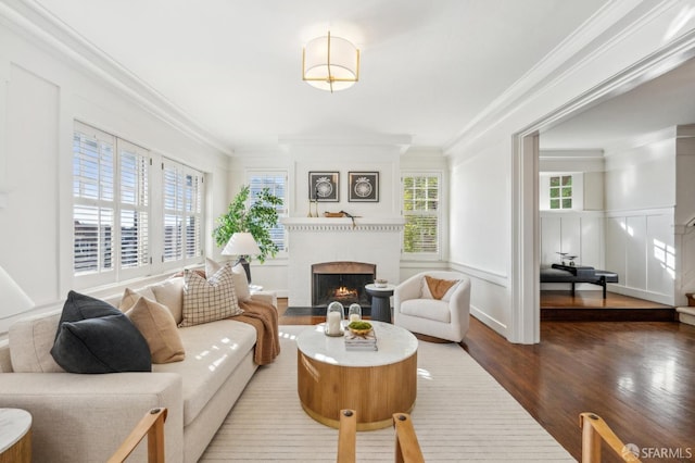 interior space with crown molding and wood-type flooring