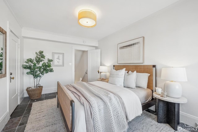 bedroom with ornamental molding