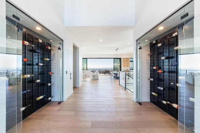 wine area featuring light wood-type flooring