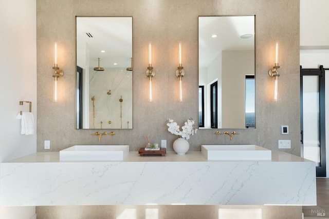 bathroom with sink and walk in shower