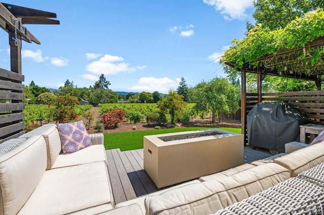 exterior space featuring an outdoor hangout area, area for grilling, and fence