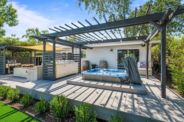 view of patio featuring a pool, a deck, grilling area, and a pergola