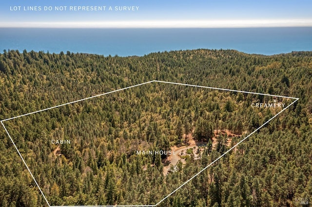 40695 Roseman Creek Rd, Gualala, CA 95445 - aerial view of property and surrounding area with a heavily wooded area and property parcel outlined