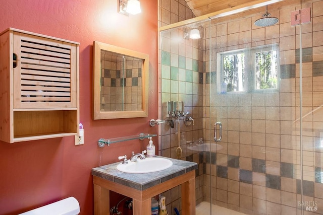 40695 Roseman Creek Rd, Gualala, CA 95445 - full bathroom with a sink, a shower stall, and toilet