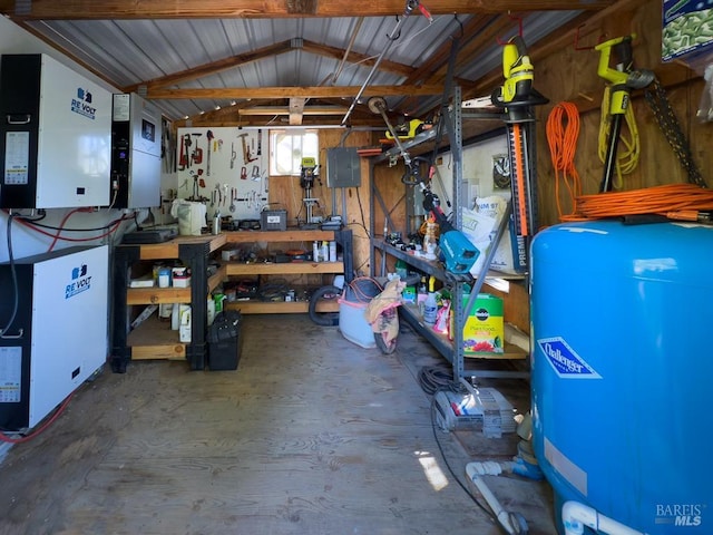 basement with a workshop area