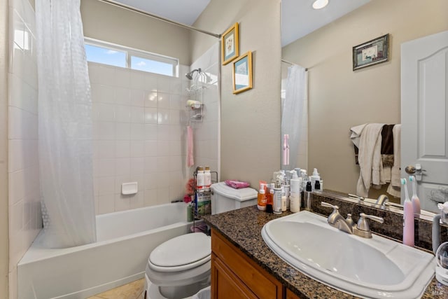 full bathroom featuring vanity, toilet, and shower / bath combo with shower curtain