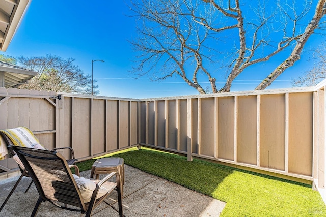 view of yard featuring a patio area and a fenced backyard