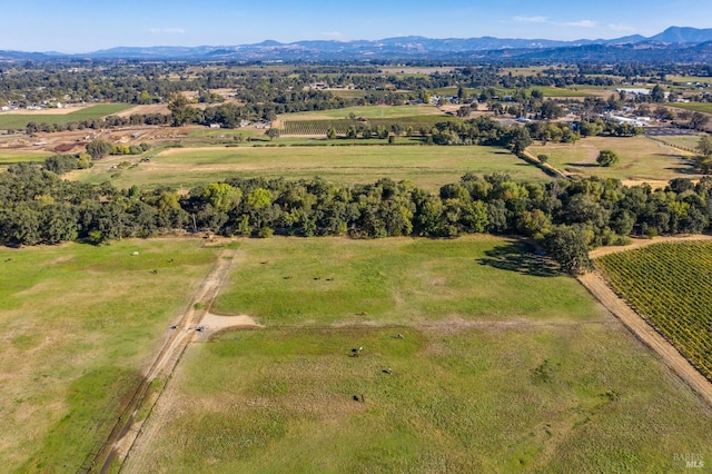 aerial view featuring a rural view and a mountain view