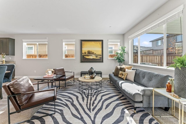 living area with baseboards