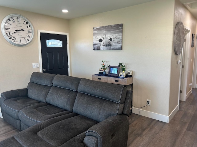 living room with dark hardwood / wood-style floors