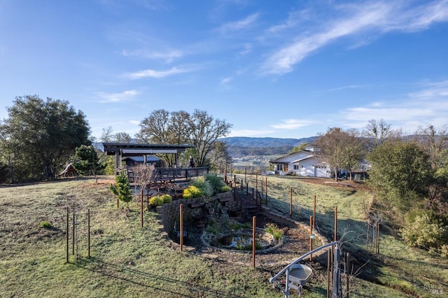 view of yard with a mountain view