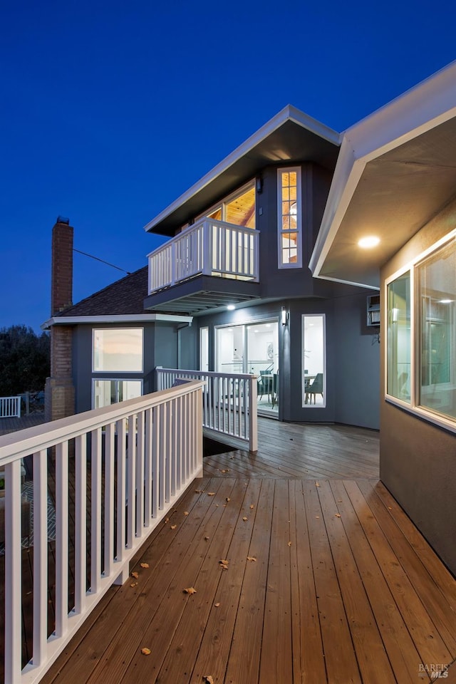 view of deck at night