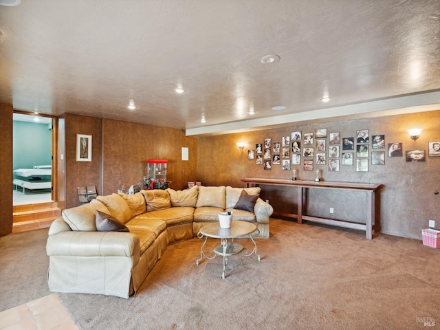 living room featuring light colored carpet