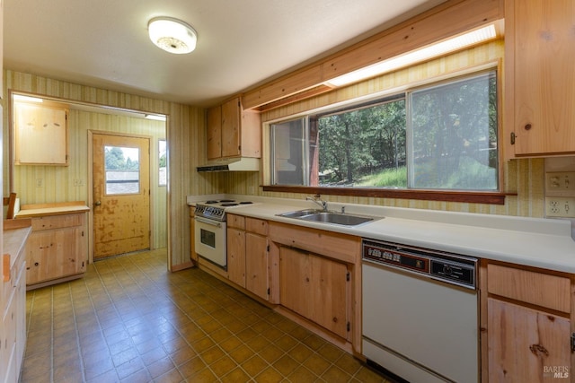 kitchen featuring white appliances and sink