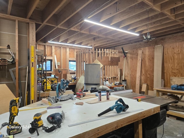 basement with a workshop area