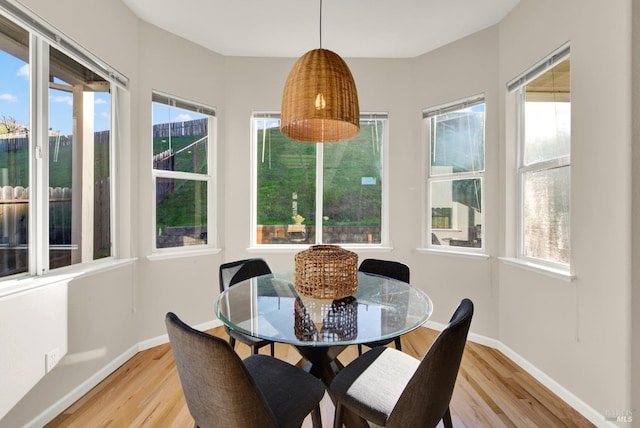 dining space featuring light wood-type flooring and plenty of natural light