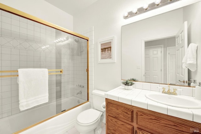 full bathroom featuring vanity, toilet, and enclosed tub / shower combo