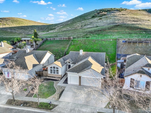 birds eye view of property with a mountain view