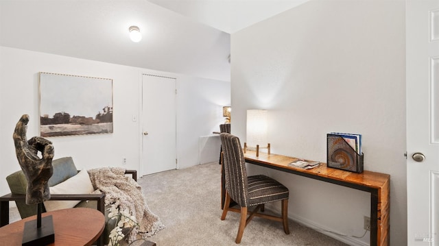 home office featuring light carpet