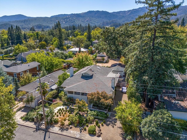 bird's eye view featuring a residential view and a mountain view