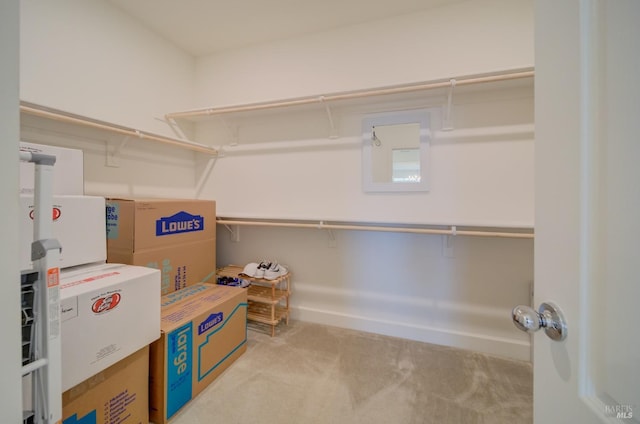 spacious closet with light colored carpet