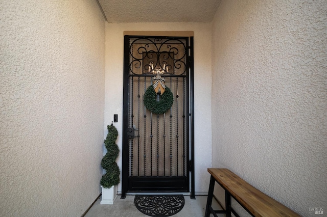 doorway to property featuring a garage