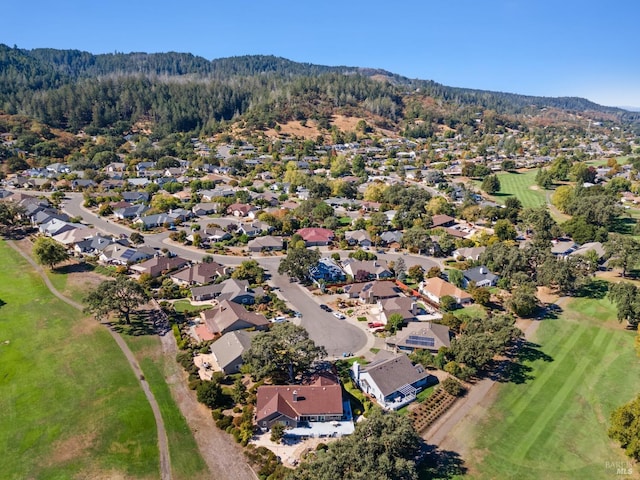 birds eye view of property with a mountain view