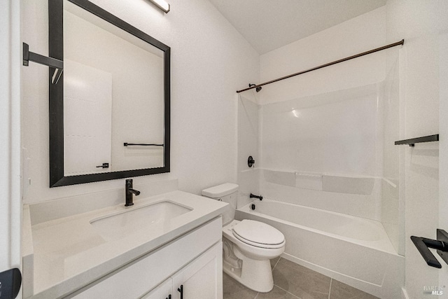 full bathroom with shower / tub combination, tile patterned flooring, vanity, and toilet