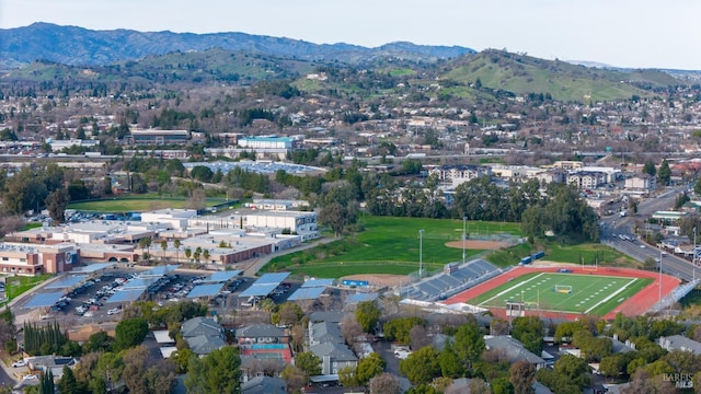 bird's eye view with a mountain view