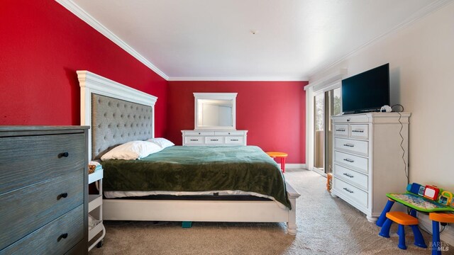 hall with crown molding and light carpet