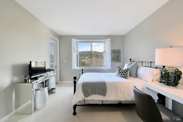 bedroom featuring multiple windows and light carpet