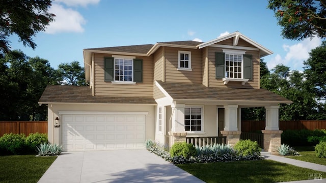 view of front of property with a porch and a garage