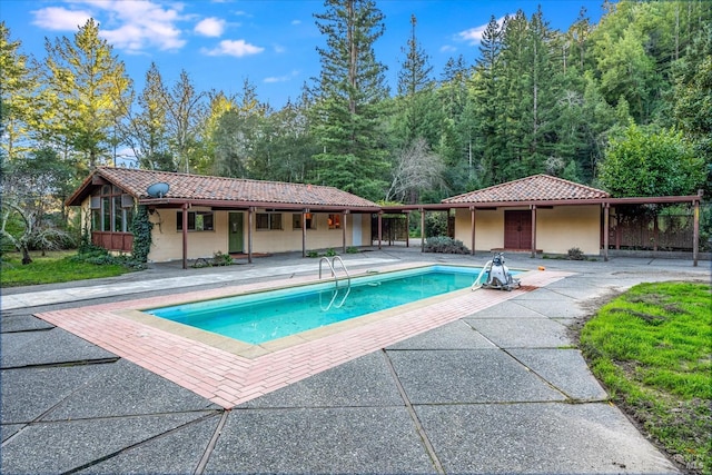 view of swimming pool with a patio area