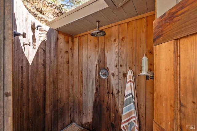 room details featuring wood walls