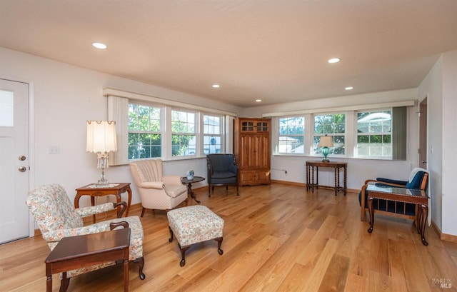 living area with a healthy amount of sunlight and light wood-type flooring